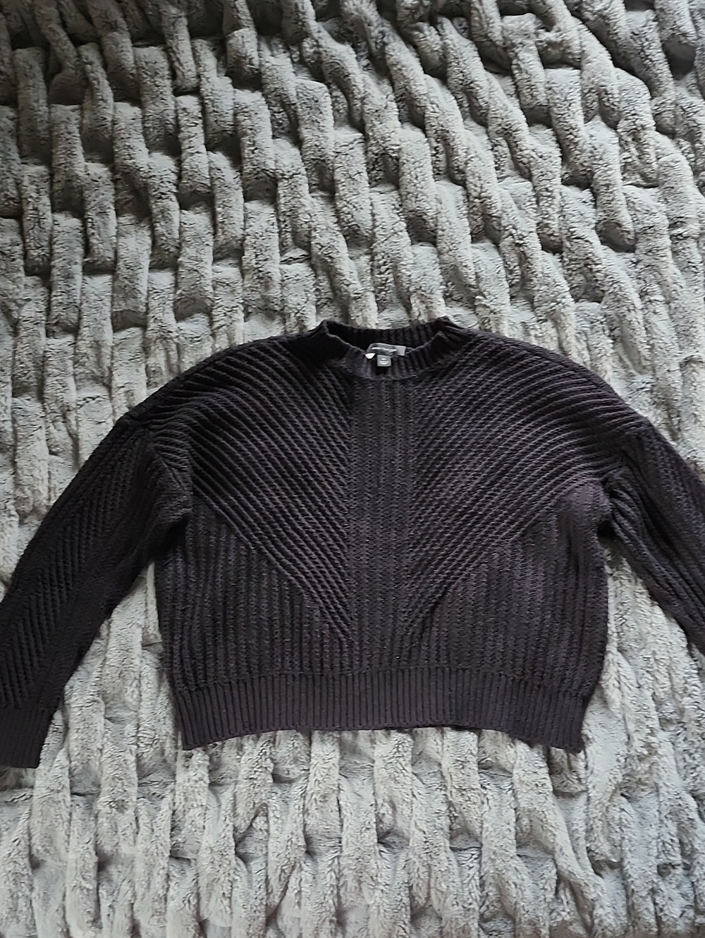 Ann Taylor Black Textured Crewneck Sweater